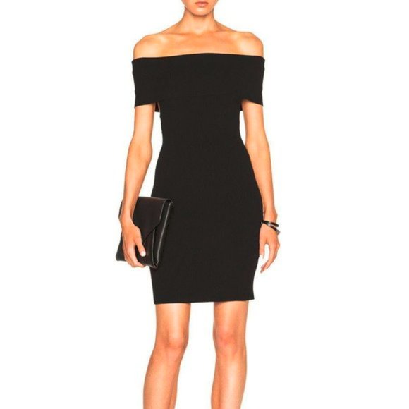 A.L.C. Mercier Black Ribbed Off-The-Shoulder Mini Dress - Picture 1 of 8